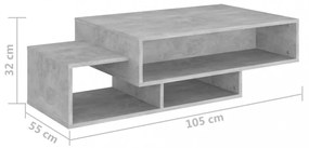 betonszürke szerelt fa dohányzóasztal 105 x 55 x 32 cm