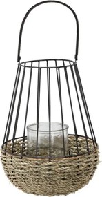 Fém Lampion Fekete-barna 30/47 CM Üvegbetéttel