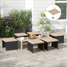 Outsunny 6 darabos kertiszék párna szett, tűzött kültéri párnák, 40L x 40W cm, Khaki | Aosom