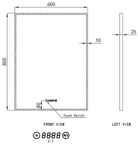 Álló fürdőszobai LED tükör 60x80cm | Páramentesítő funkció - Óra - Fényerő és színhőmérséklet szabályozás | Welland Luxury-Line G771