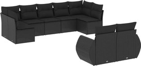 vidaXL 9 részes fekete polyrattan kerti ülőgarnitúra párnákkal