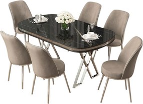 Lai étkezőgarnitúra, fekete márvány-króm, 168 cm – TR240CHR2366