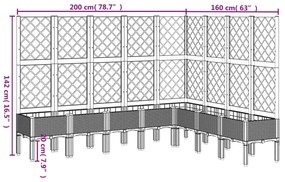 világosszürke PP rácsos kerti ültetőláda 200 x 160 x 142 cm