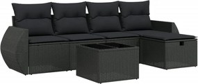 vidaXL 6 részes fekete polyrattan kerti ülőgarnitúra párnákkal