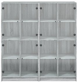 szürke sonoma szerelt fa könyvespolc ajtókkal 136x37x142 cm