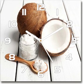 Csendes üveg falióra Kókuszolaj 30x30 cm