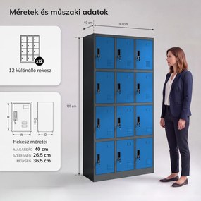 BHP szociális szekrényke rekeszekkel, antracit-kék, 900x1850x400 mm: MARCIN