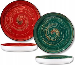Ebédlő tányér porcelán magas rant zöld piros Wilmax 28cm