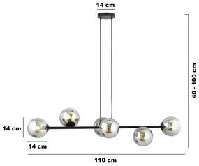 Csillár zsinóron ROSSI 6xE14/10W/230V fekete/szürke
