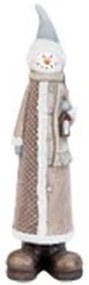 Kerámia dekorfigura, álló hóember kabátban, 14x11x54cm