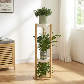 [en.casa] Növénytartó állvány Sastamala 3 polccal 80x31x31 cm bambusz/fehér
