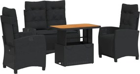 vidaXL 4 részes fekete polyrattan kerti étkezőszett párnákkal