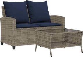 vidaXL 2 személyes szürke polyrattan kerti kanapé asztallal&párnával