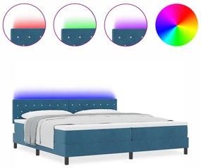 Boxspring Ágy Mattal &amp; LED Sötétkék 200x200 cm Bársony