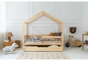 Natúr színű házikó alakú borovi fenyő ágyneműtartós gyerekágy kihúzható pótággyal 140x200 cm Mila RMW – Adeko