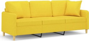 vidaXL 3 személyes világossárga szövet kanapé díszpárnákkal 180 cm