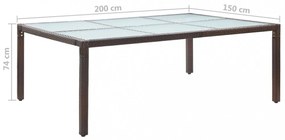 barna polyrattan kültéri étkezőasztal 200 x 150 x 74 cm