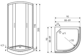 Soho Black 90 íves zuhanykabin XN zuhanytálcával