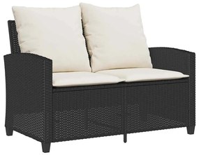 2 személyes fekete polyrattan kerti kanapé asztallal&amp;párnával