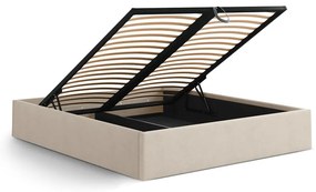 Világosbarna kárpitozott ágyneműtartós-ágytámla nélkül franciaágy ágyráccsal 180x200 cm Susan – Micadoni