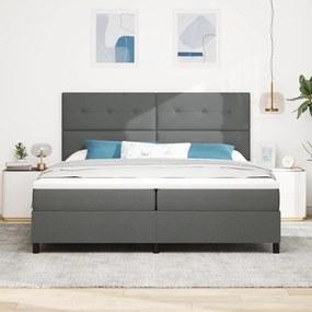 Rugós ágy matraccal és LED-del - Sötétszürke 200 x 200 cm szövet