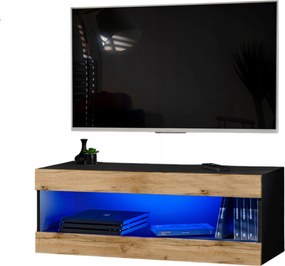 Függő Rtv szekrény Tivoli RTV2 Fekete/Wotan tölgy, Kék Led