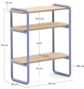 Világoskék-natúr színű függő gyerek könyvespolc kőrisfa dekorral 60x70x28 cm Tinn – Kave Home
