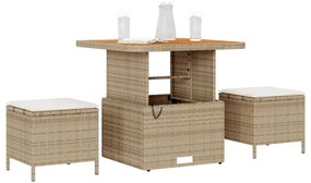 3 darabos kert étkező garnitúra párnákkal bézs poly rattan akác