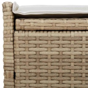 bézs polyrattan kültéri tárolópad párnával 100 cm