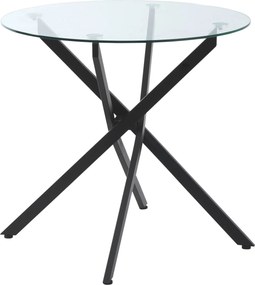 HOMCOM Kerek Étkezőasztal 4 Fő Részére, Kerek Tippantóasztal Keresztlábakkal, Edzett Üveg Asztallap, Étkezőbe, Konyhába, Ø80 x 75 cm, Modern Dizájn, F