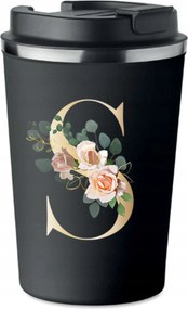 Prémium termo bögre fekete K betűvel monogrammal Sylvia KT_148_cz