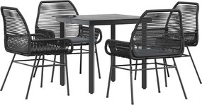 vidaXL 5 részes fekete polyrattan üveg kerti étkezőgarnitúra párnákkal