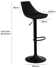 Fekete bőr utánzat állítható magasságú bárszék szett 2 db-os (ülésmagasság 56,5 cm) – Casa Selección