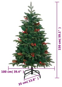 csuklópántos műkarácsonyfa tobozokkal és bogyókkal 150 cm