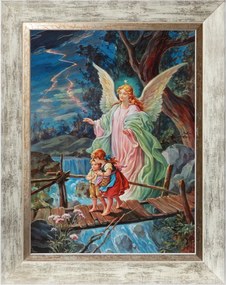 Őrangyal Vallásos Vászonkép Fehér Díszített Keretben 30X40