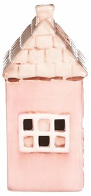 Kerámia házikó LED-del, 12 x 9 x 18 cm, tavasz,rózsaszín