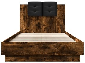 füstös tölgy színű szövet ágykeret fejtámlával 75x190 cm