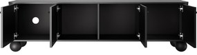 Vesper 4D TV-szekrény 187 cm - fekete, fekete fogantyúkkal, gömb lábakkal