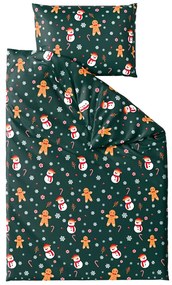 SNOWMAN AND GINGERBREAD zöld mikroplüss ágyneműhuzat Ágyneműhuzat mérete: 70 x 90 cm | 140 x 200 cm