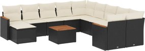 vidaXL 12 részes fekete polyrattan kerti ülőgarnitúra párnákkal
