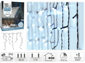 Jégcsapok kültéri lánc 6 m, 180 LED, hideg fehér, időzítő, IP44