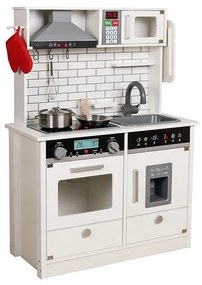 ProCart® gyerek fakonyha, kivilágított, hanghatások, 4 tartozékkal, vintage kivitelben, 66x97.5x30 cm, fehér
