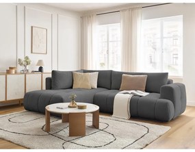 Sötétszürke kinyitható-tárolóhelyes sarokkanapé (bal oldali-L alakú) Fuji – Bobochic Paris