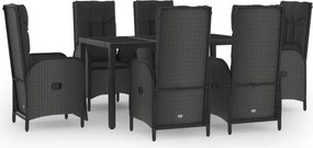 vidaXL 7 részes fekete polyrattan kerti étkezőgarnitúra párnával