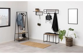 Fekete-natúr színű fali fogas tölgyfa dekorral, polccal Seaford – Actona