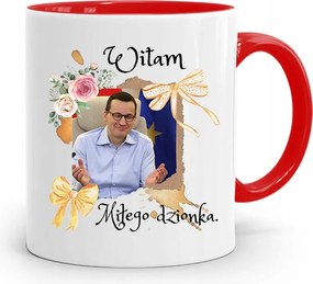 Piros Politikus Bögre Mateusz Morawiecki Miniszterelnök fényképes nyomtatással