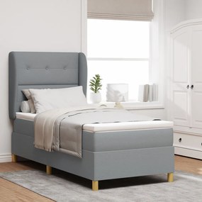 Box Spring Ágy Matrac nélkül - Világosszürke, 90x200 cm, Szövet