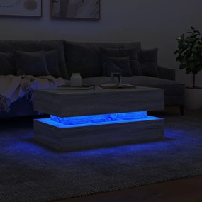 Szürke sonoma színű dohányzóasztal LED-lámpákkal 90x50x40 cm