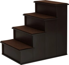 PawHut 4 Lépéses Kutyás Macskás Lépcső, Csúszásmentes Szőnyeggel Az Autóhoz, Ágyhoz, Kanapéhoz Sötétbarna 40 x 59 x 54,2 cm | Aosom