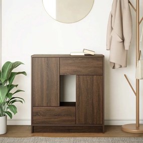 barna tölgy komód fiókokkal és ajtókkal 70,5x34x74,5 cm